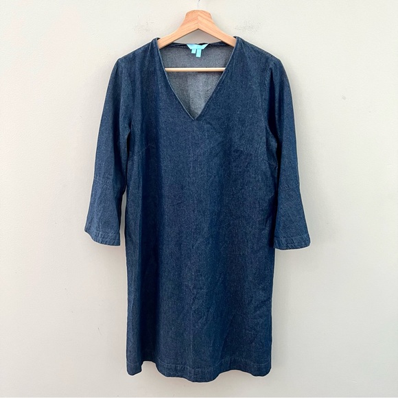 Draper James V-Neck Shift Dress in Chambray Blue Size Small - Picture 4 of 5